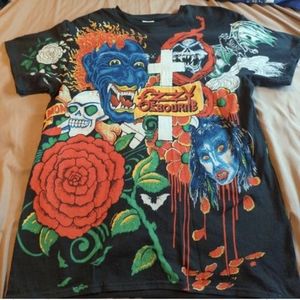 This is a reprint of the Ozzy Osbourne all over print tattoo tour shirt medium